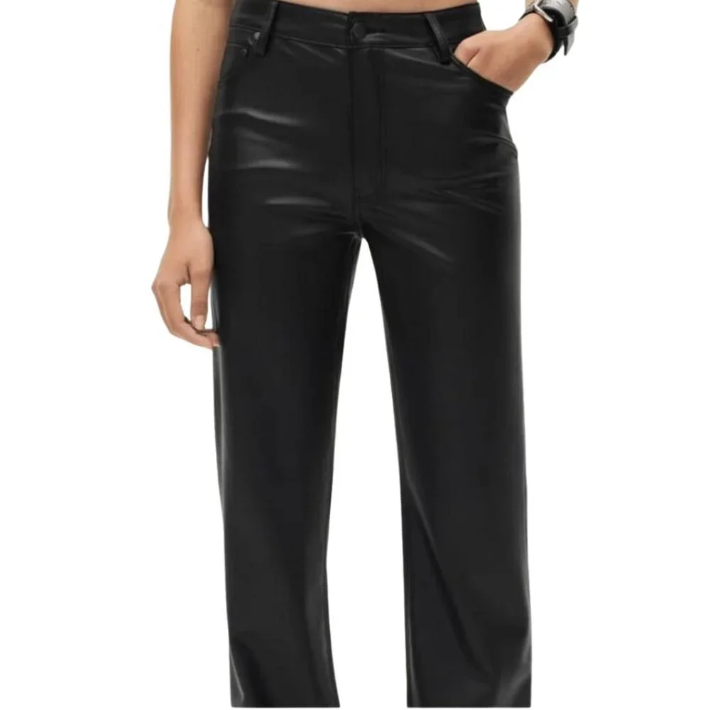 ZARA Black Faux Leather Straight Leg Trousers Womens Size Medium - Picture 1 of 7
